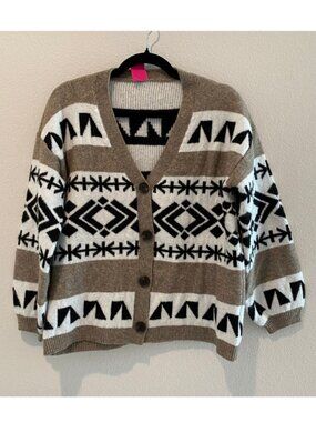 Women Aztec Print Cardigan Sweater Large Geometric Southwestern Button Front